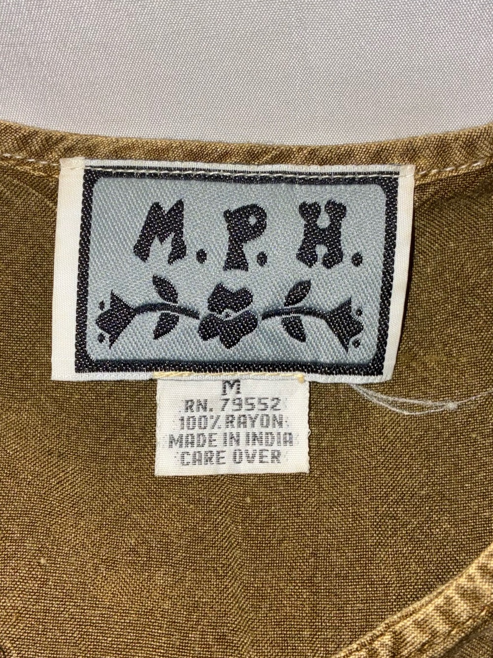 M.P.H. Vintage Women’s Olive Green/Brown Embroidered Boho Dress - Picture 8 of 8